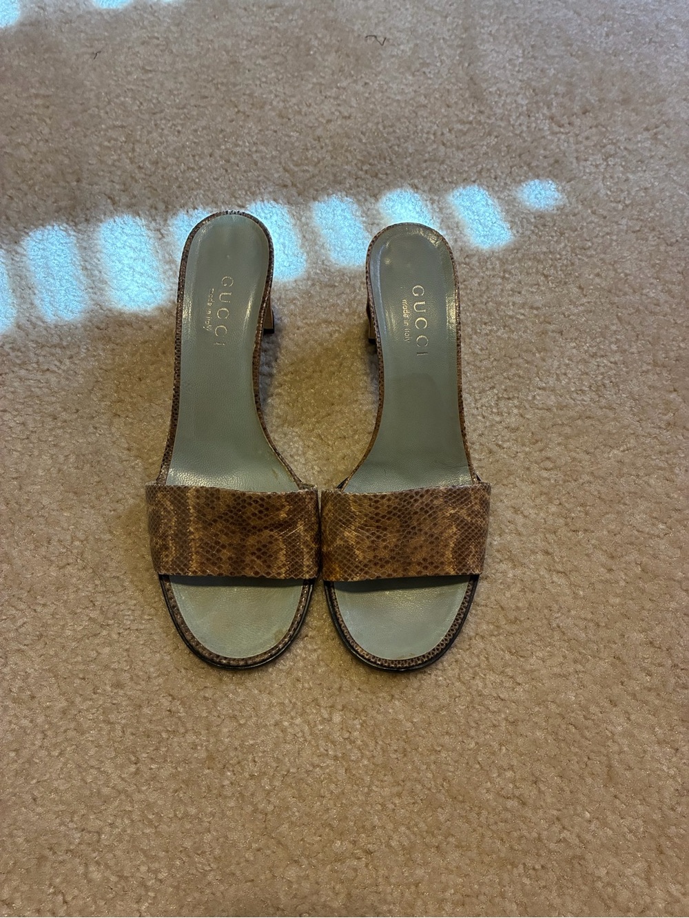 Gucci Brown Snakeskin Slide Mules